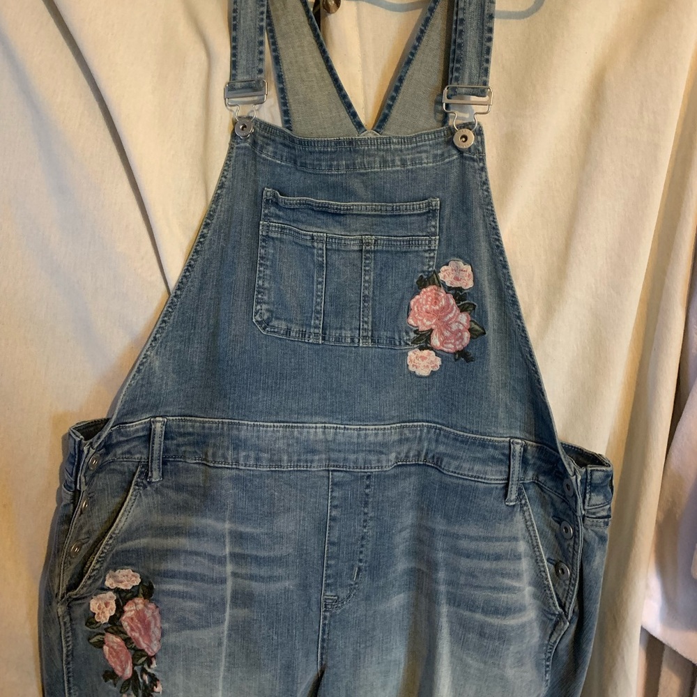 Torrid - Overalls True Blue with Floral Embroidery